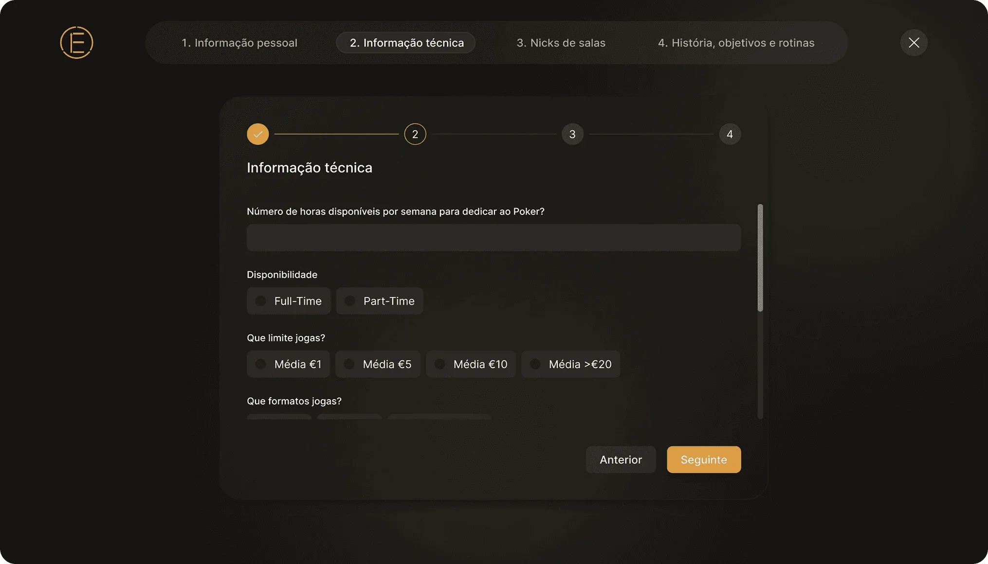 Application form after the redesign: a multi-step form on the technical information step