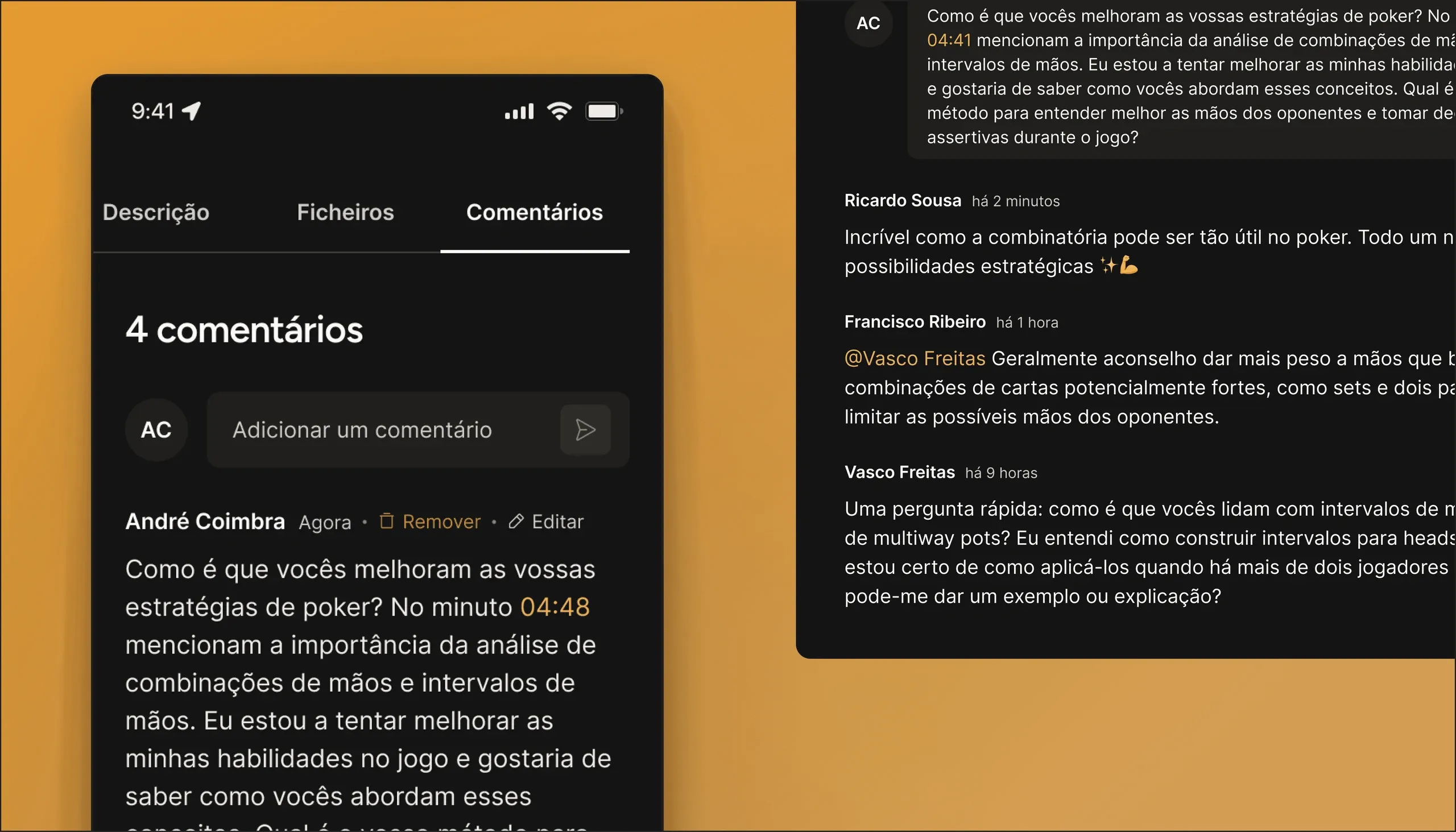 Comment section of an Evolution Academy lesson on mobile and desktop, showing four comments