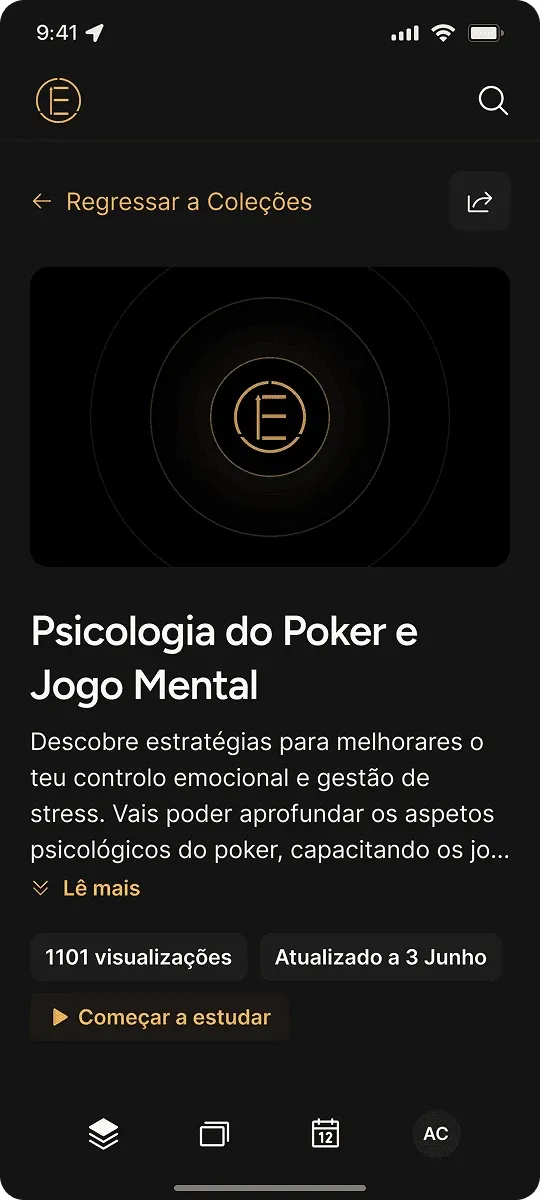 Evolution Academy mobile collection page for "Psicologia do Poker e Jogo Mental"