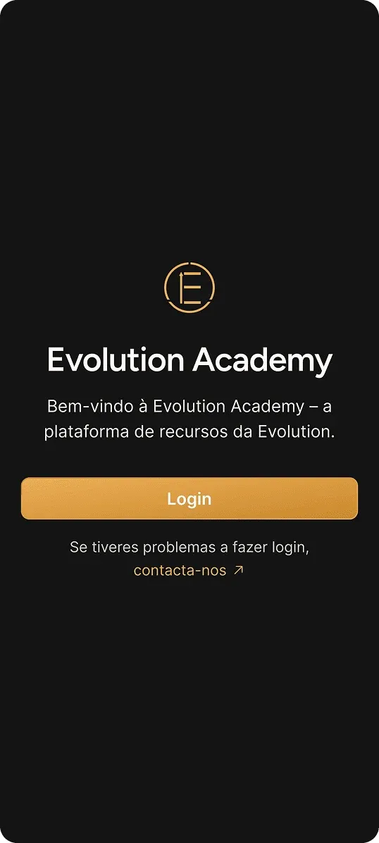Evolution Academy mobile login screen