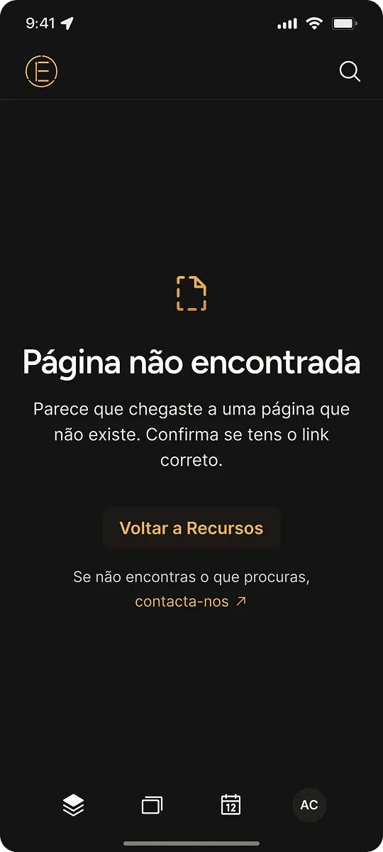 Evolution Academy mobile "page not found" screen