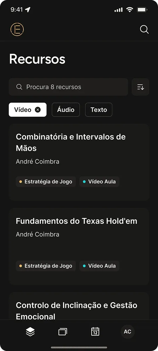 Evolution Academy mobile resources list filtered by video