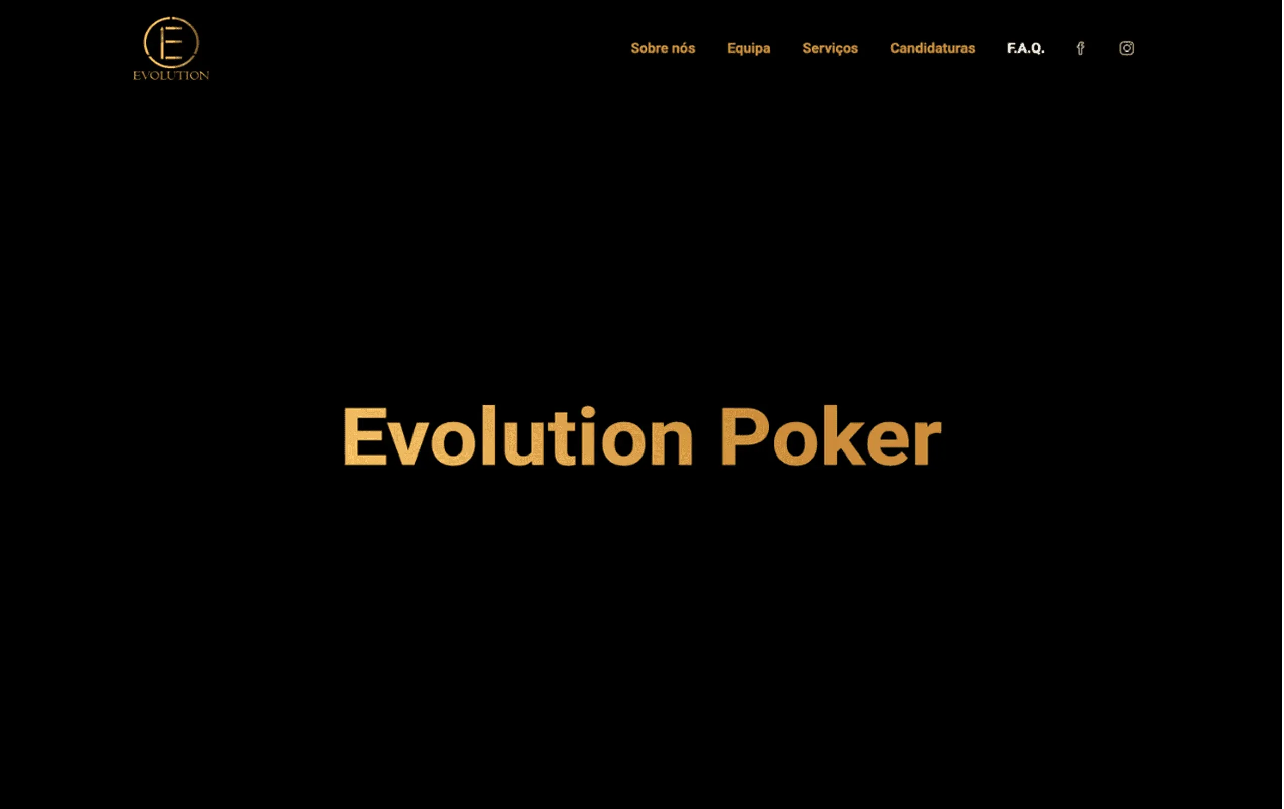 Evolution Poker website before the redesign: the name "Evolution Poker" on a black page