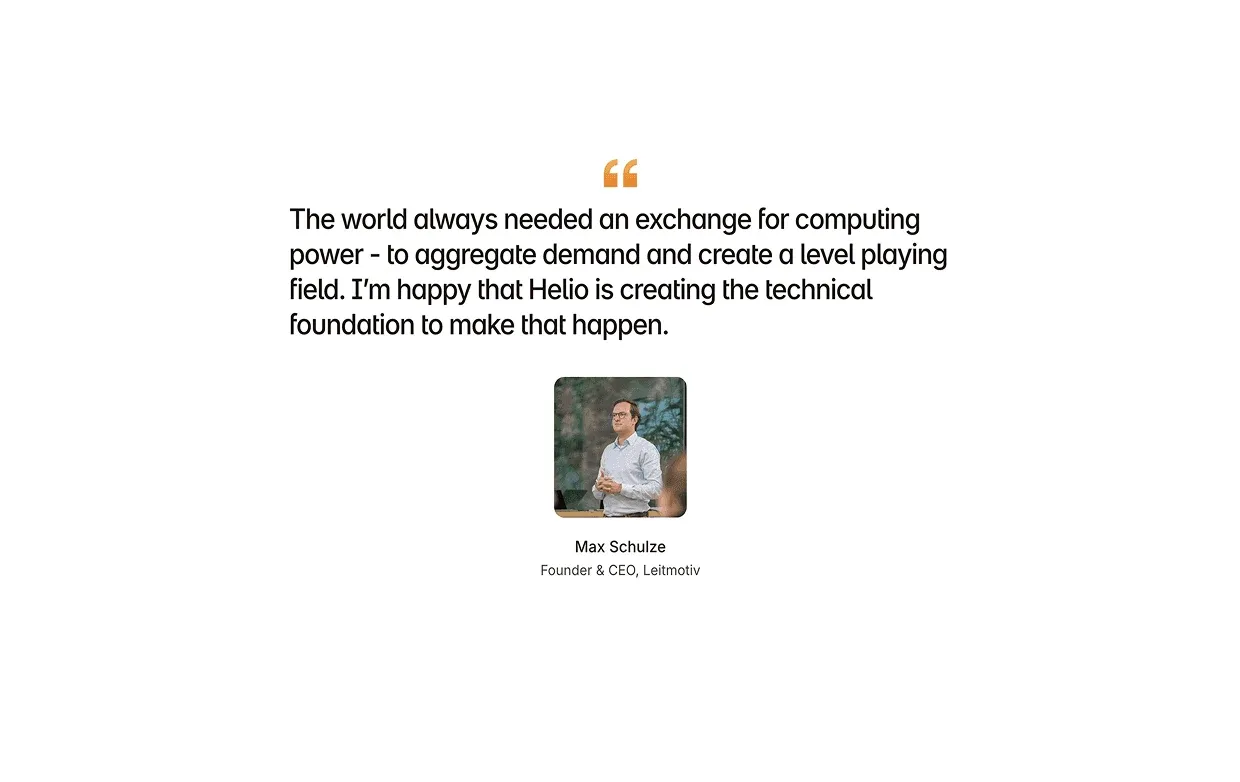 Helio Cloud testimonial quote from Max Schulze, Founder & CEO of Leitmotiv