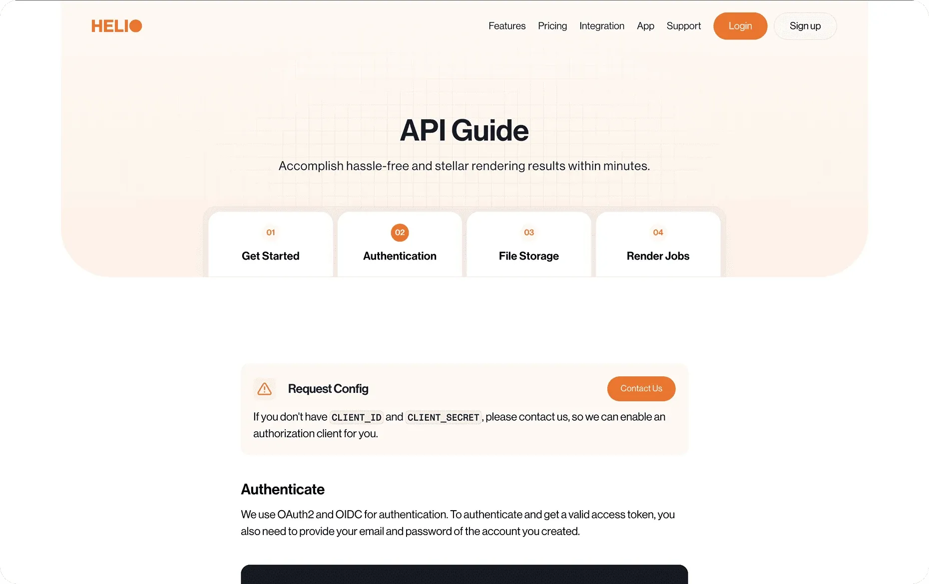 Helio Render API guide with steps from getting started to render jobs