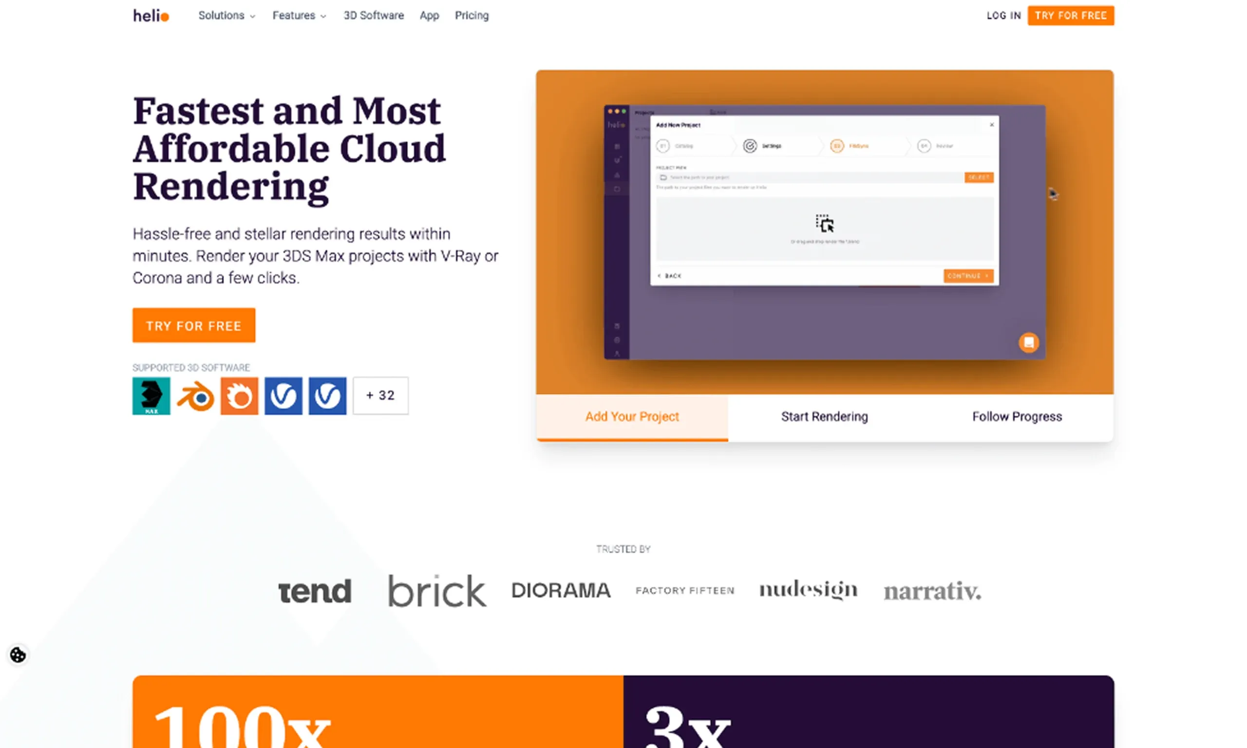 Helio Render website before the redesign, "Fastest and Most Affordable Cloud Rendering"