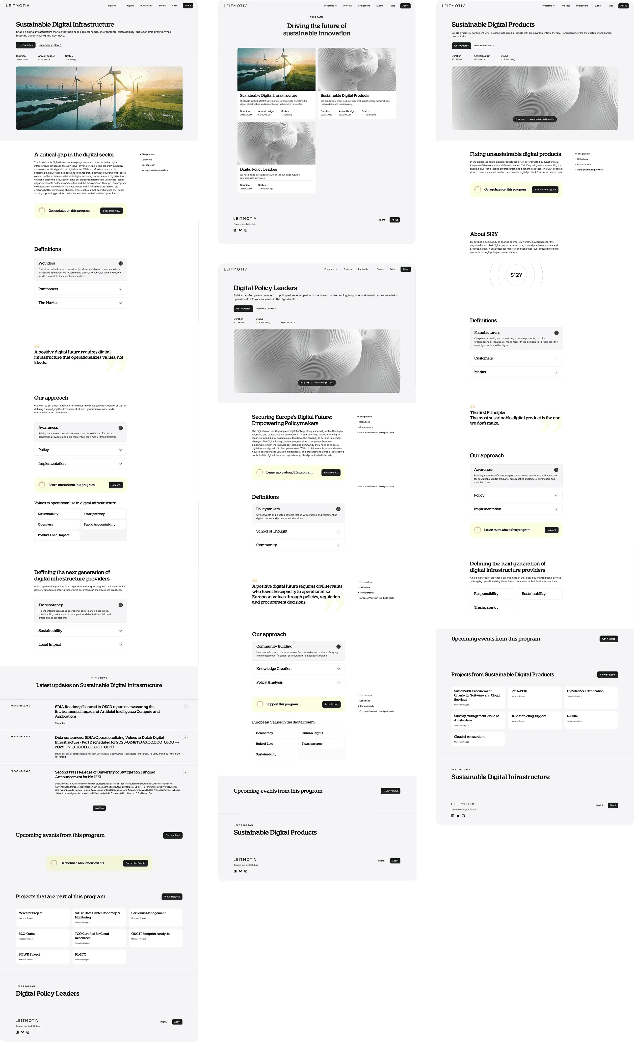 Leitmotiv program pages: Sustainable Digital Infrastructure and Sustainable Digital Products