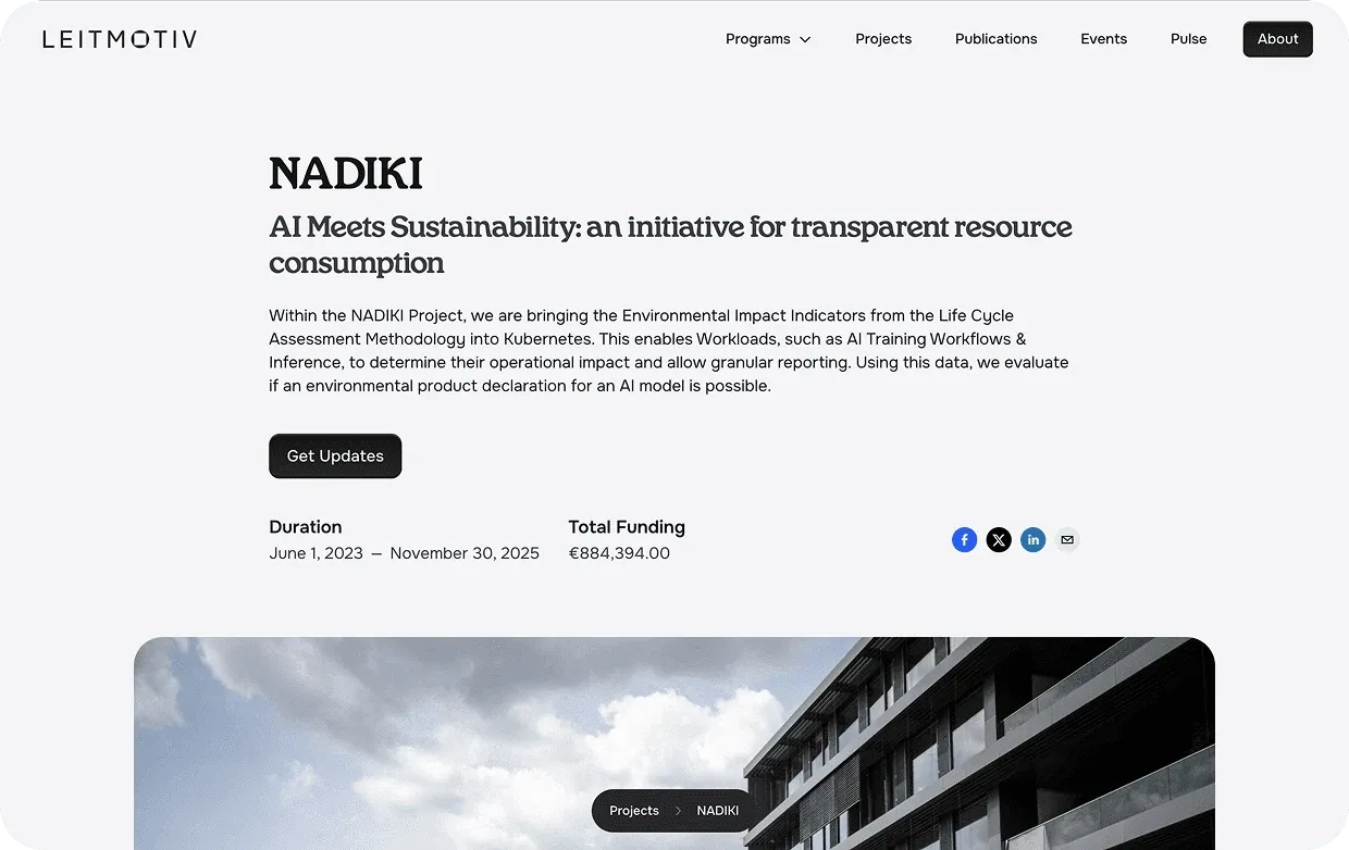 Leitmotiv project page for NADIKI, "AI Meets Sustainability"