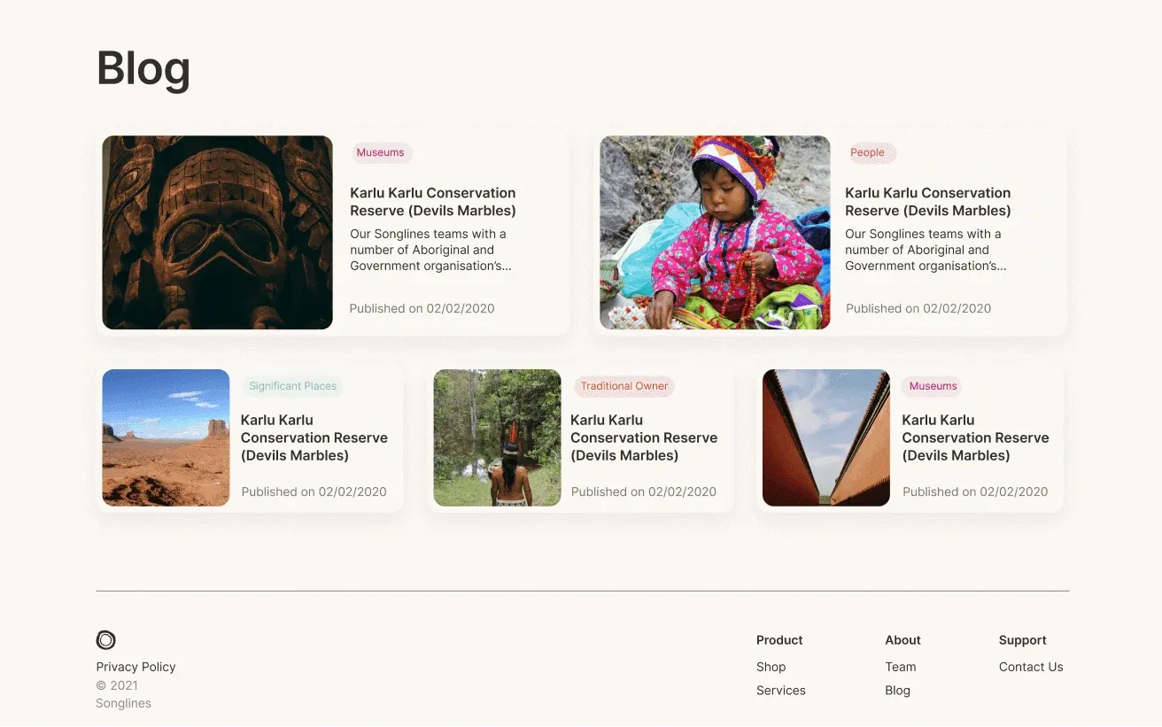 Our Songlines blog with article cards