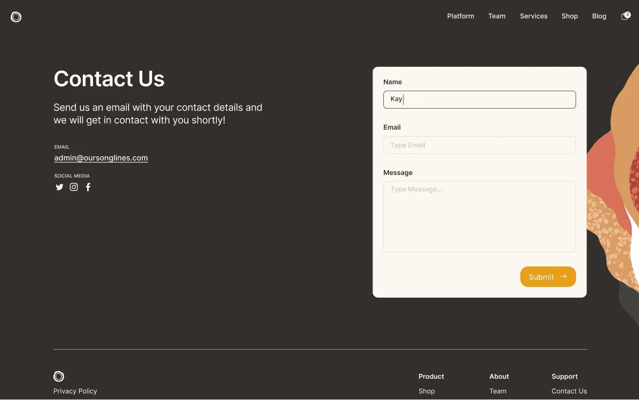 Our Songlines contact page with a contact form