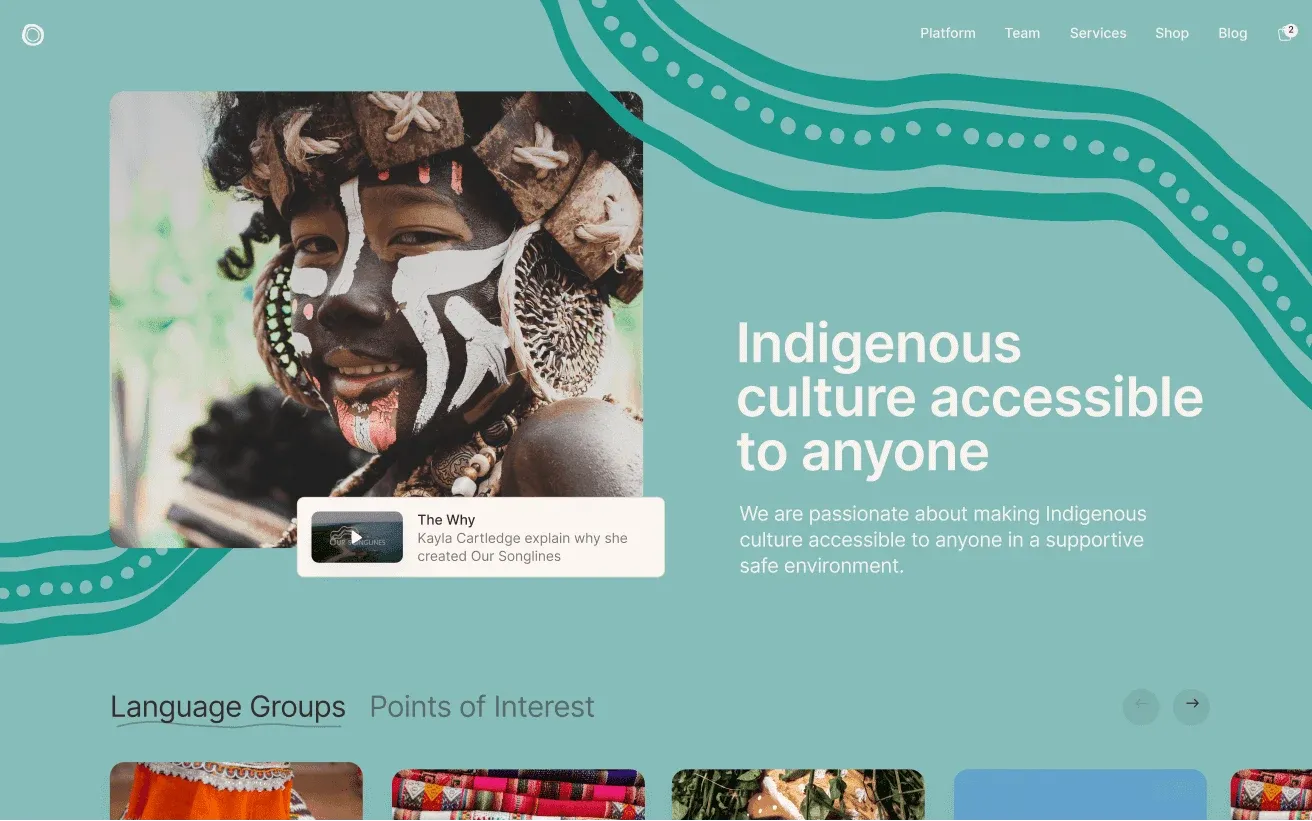 Our Songlines homepage hero, "Indigenous culture accessible to anyone"