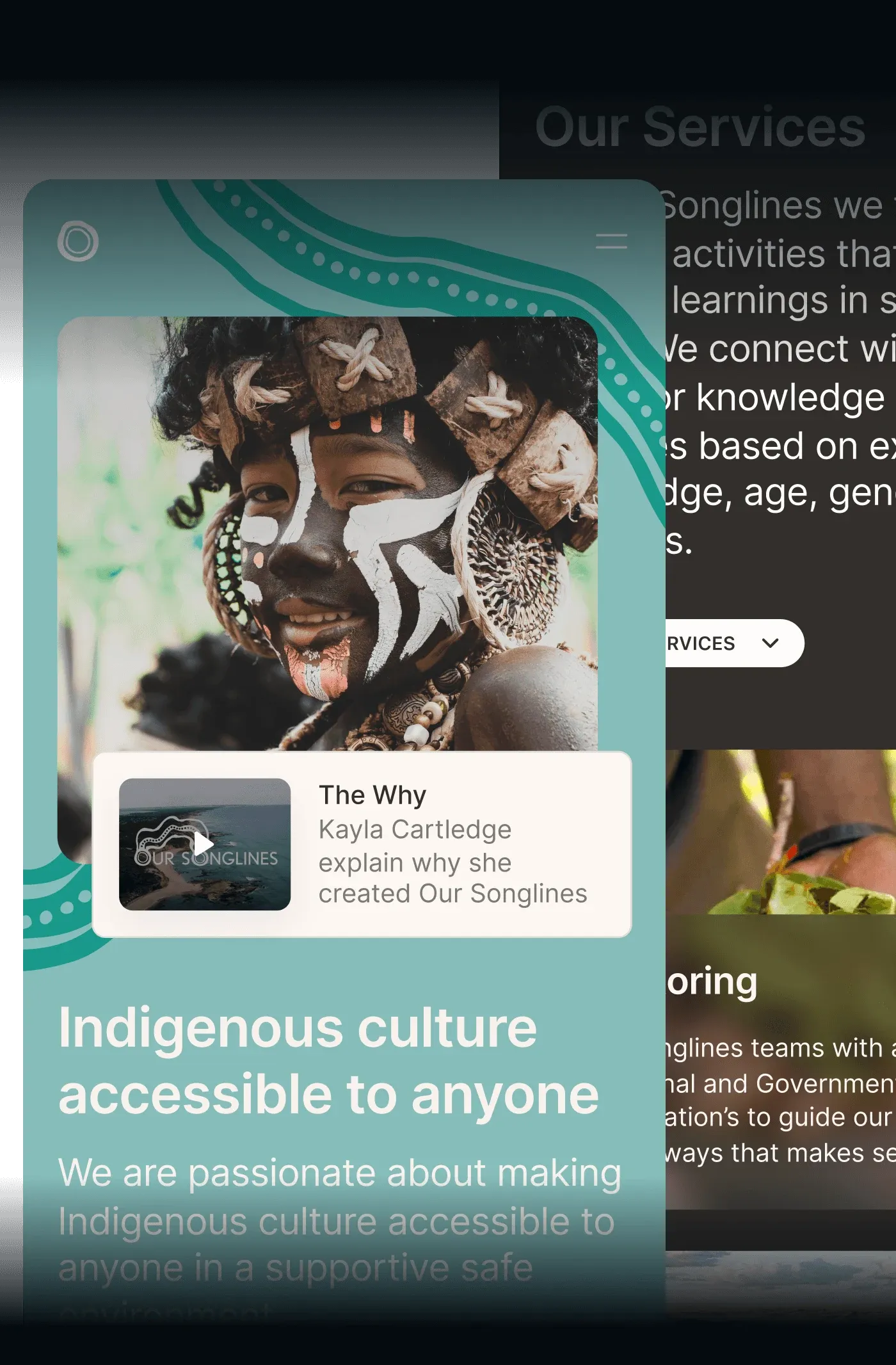 Our Songlines mobile homepage hero with a video introducing the project