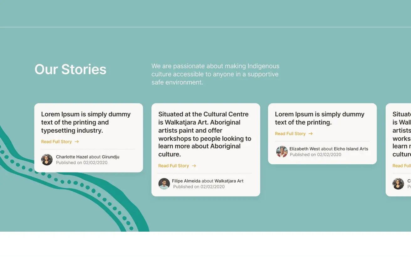 Our Songlines "Our Stories" section with story cards