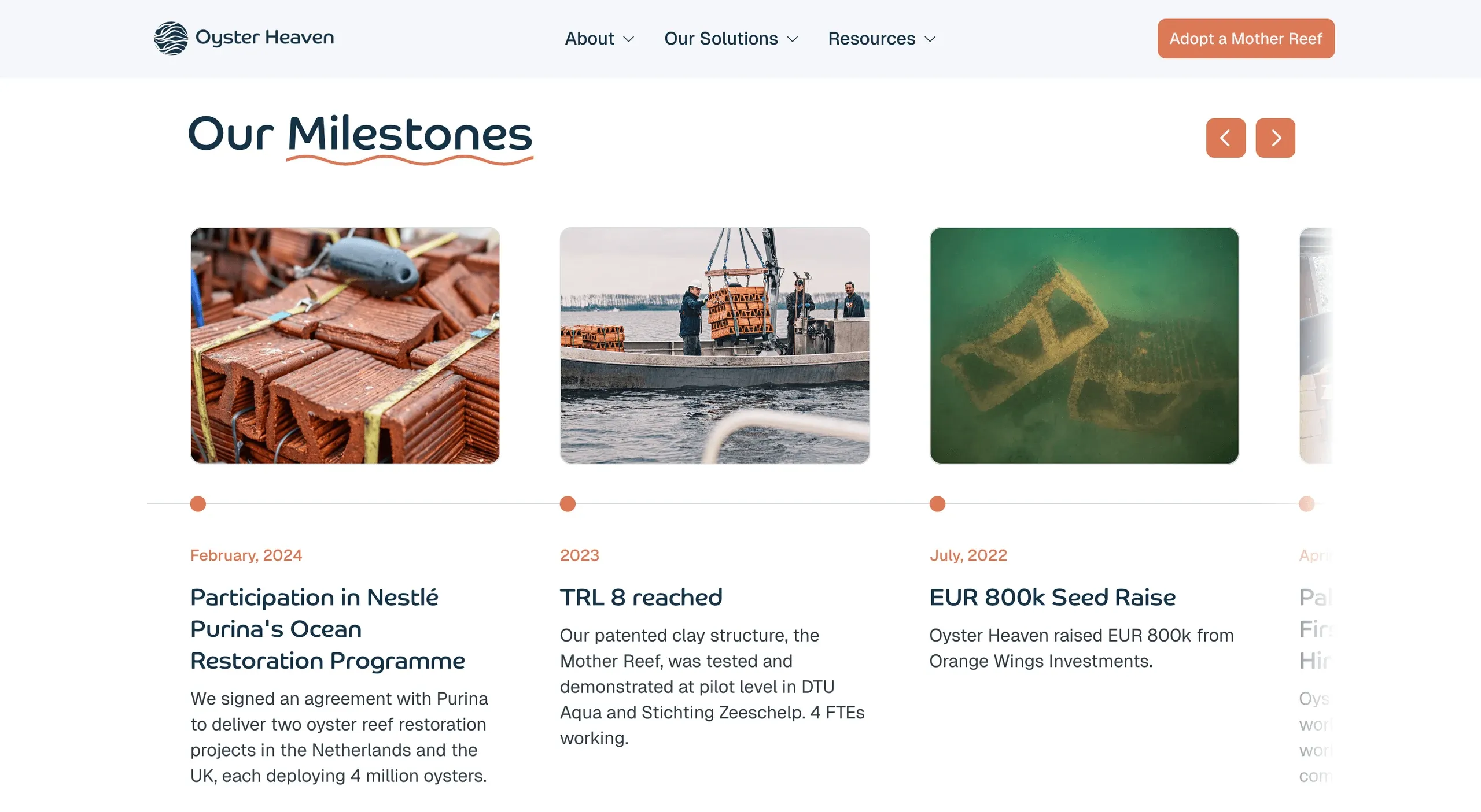 Oyster Heaven "Our Milestones" timeline