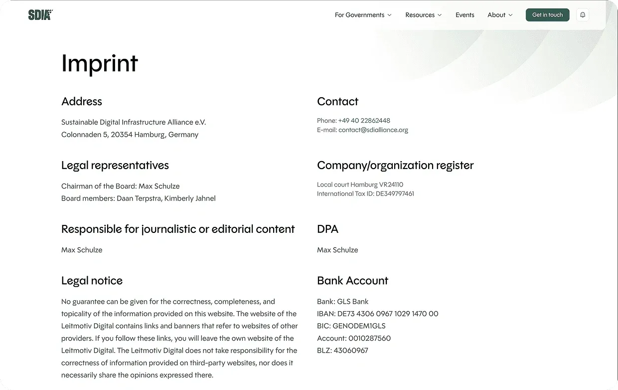SDIA imprint page