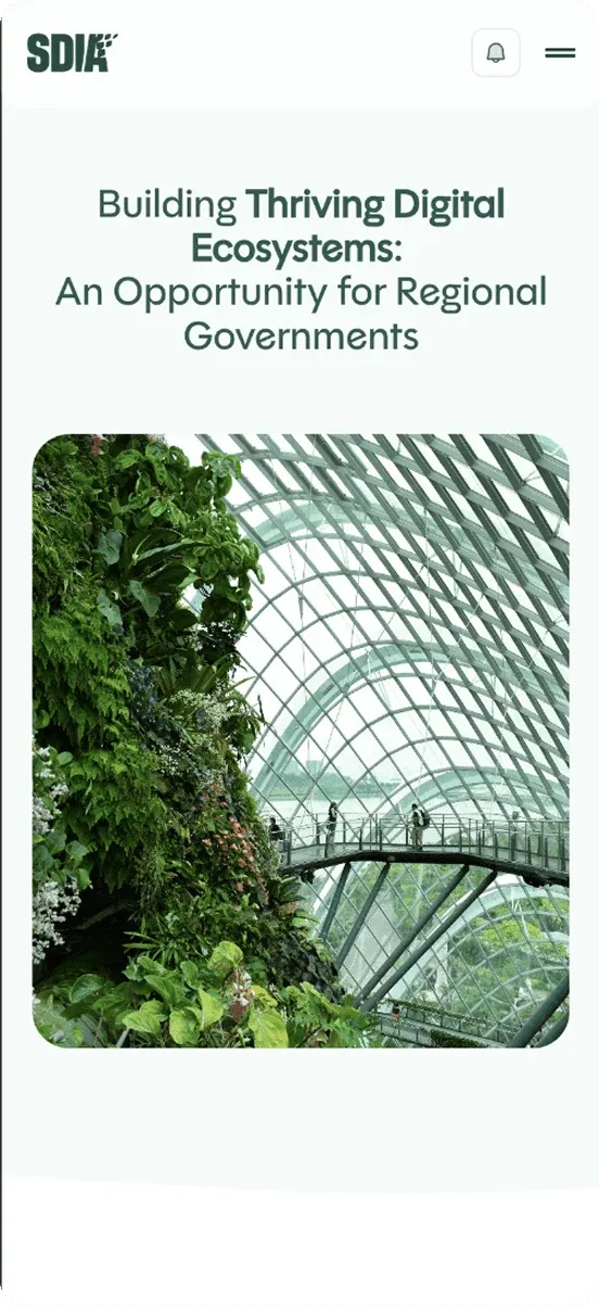 SDIA mobile page "Building Thriving Digital Ecosystems: An Opportunity for Regional Governments"