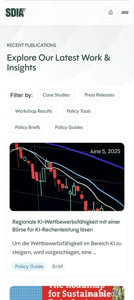 SDIA mobile publications list with filters