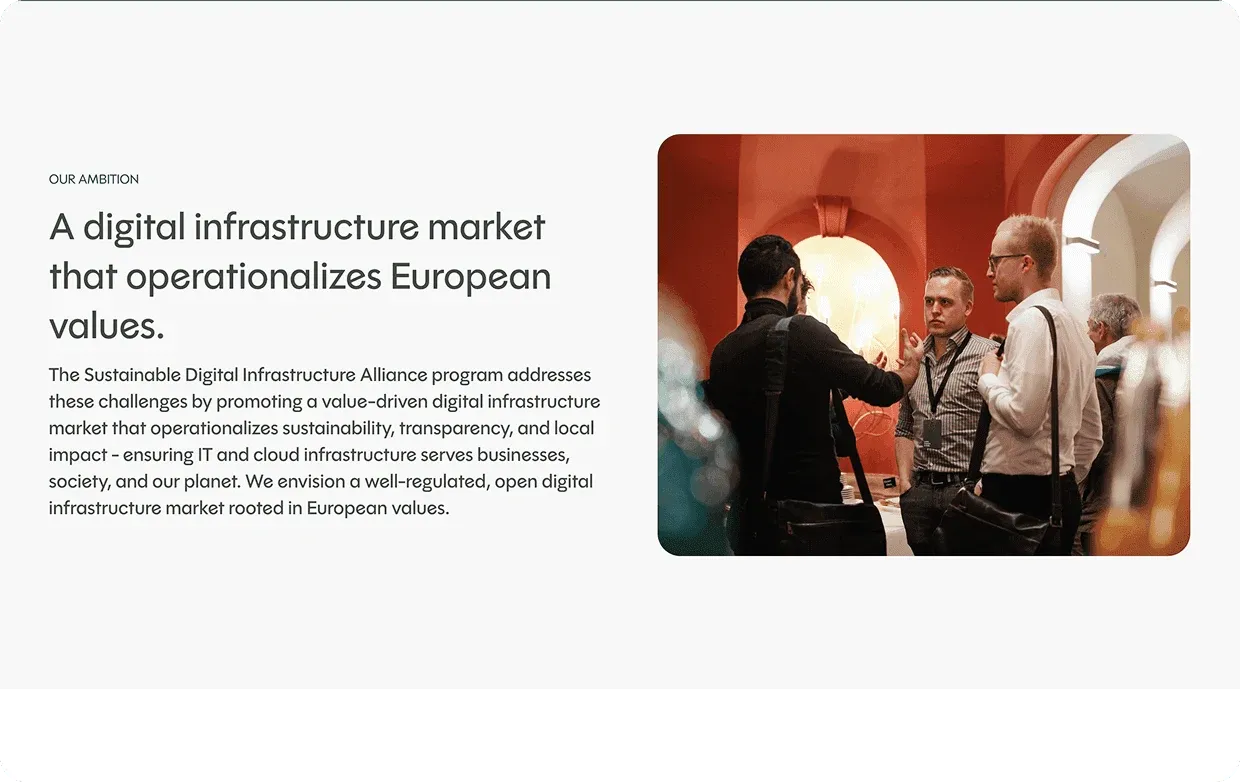 SDIA section "A digital infrastructure market that operationalizes European values" with an event photo