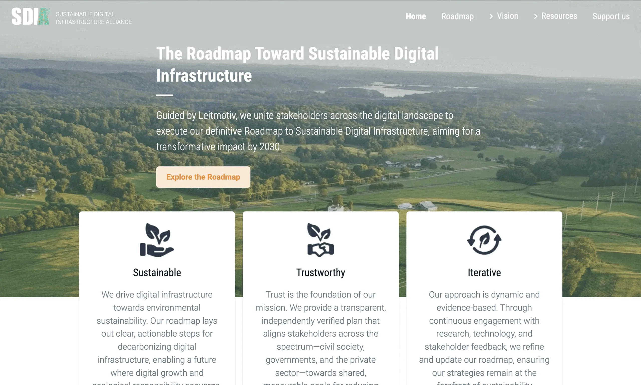 SDIA website before the redesign: "The Roadmap Toward Sustainable Digital Infrastructure"
