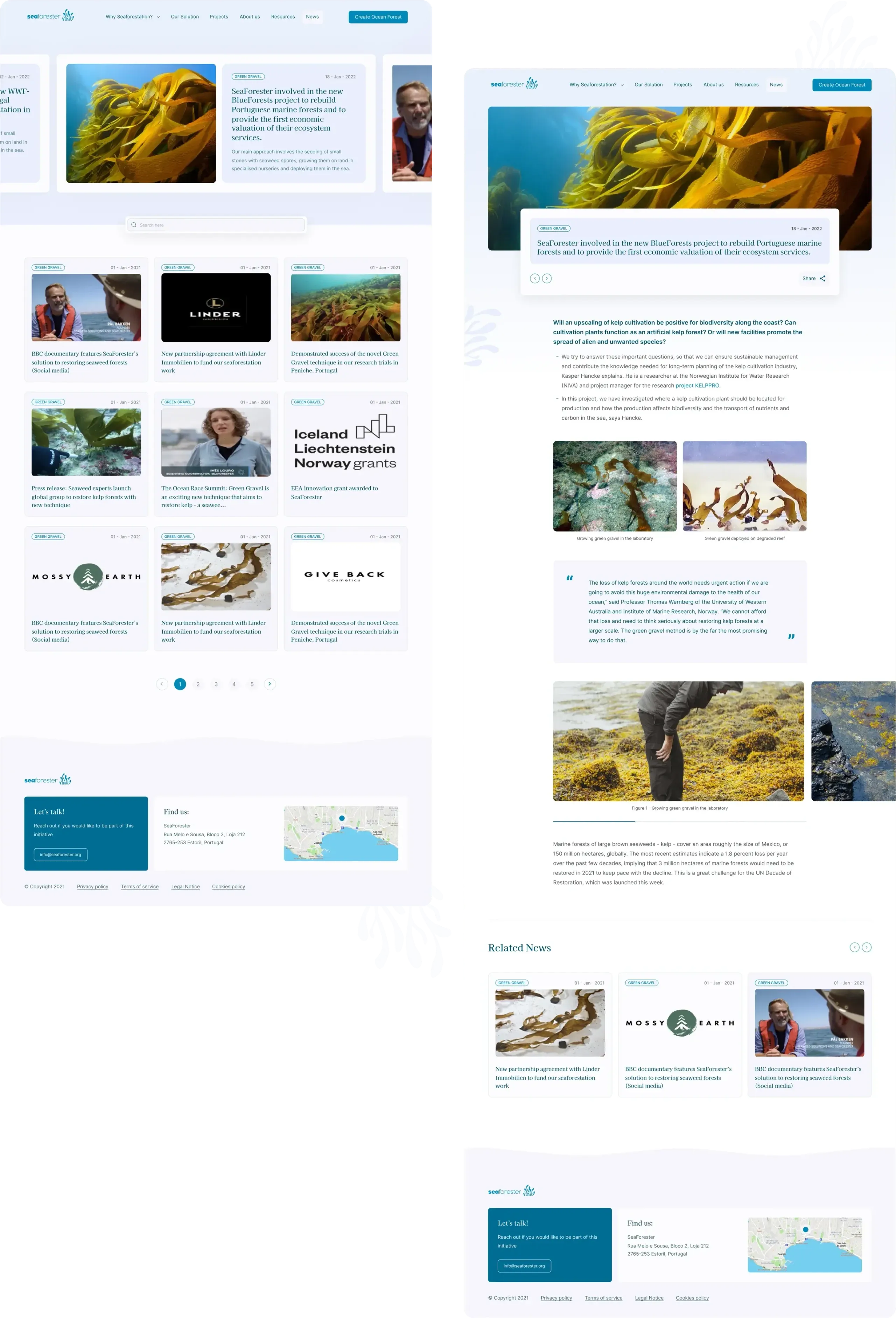 SeaForester news page and a news article