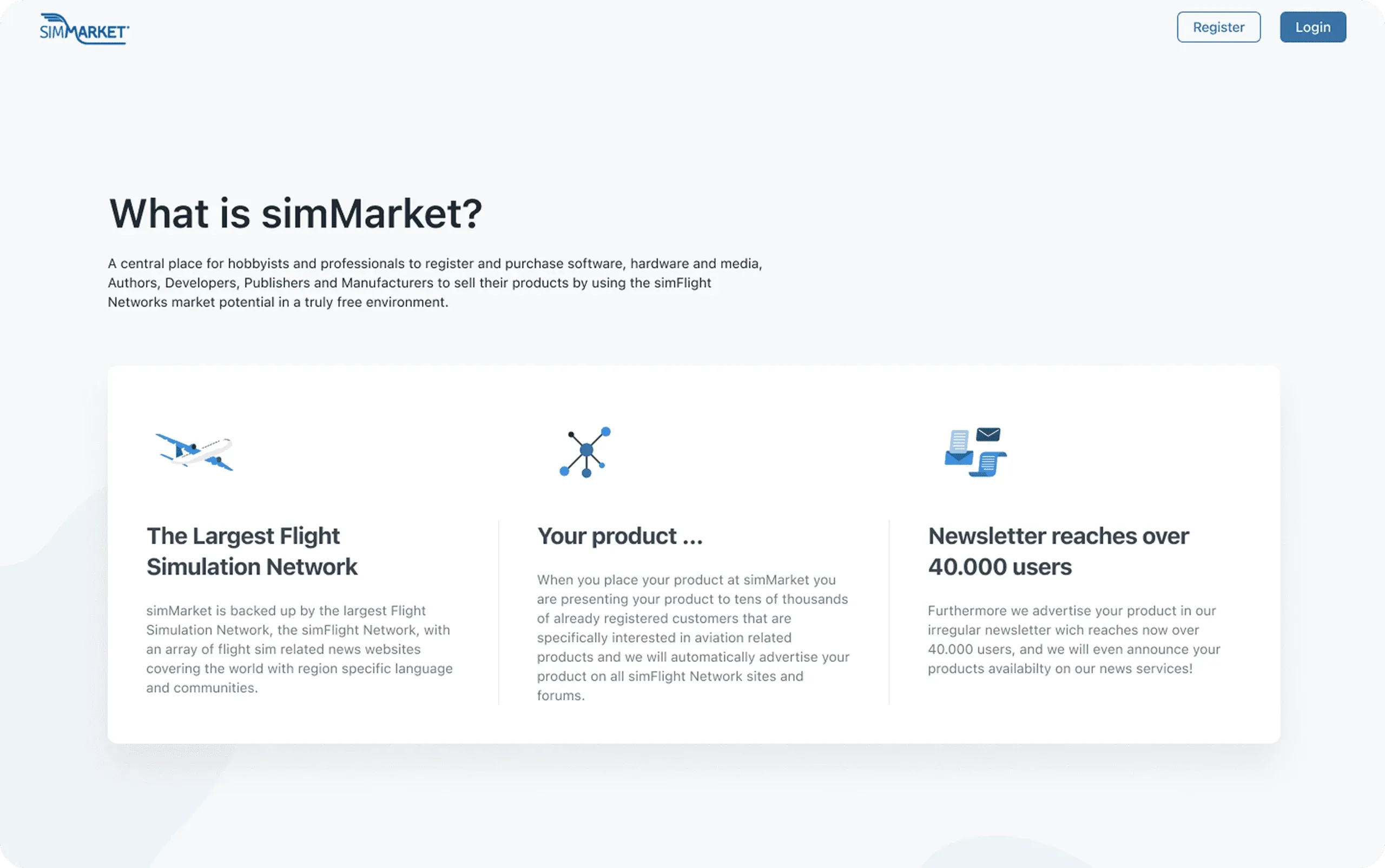 simMarket vendor landing page, "What is simMarket?"