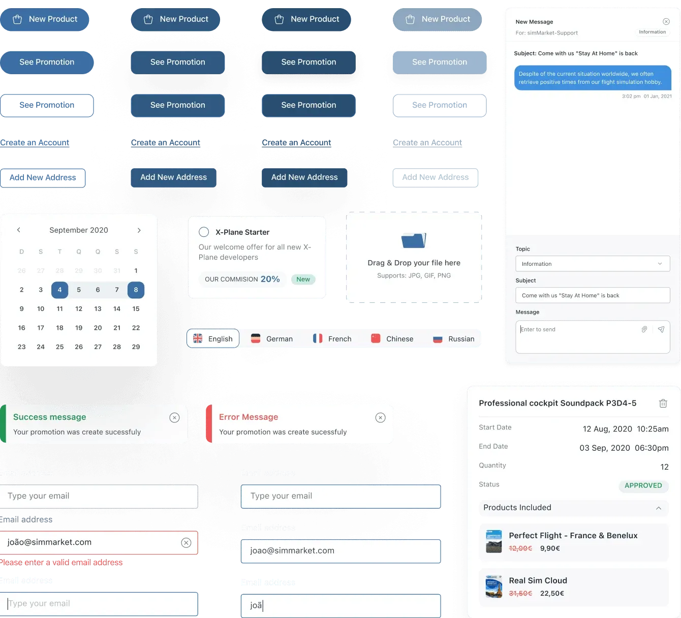 simMarket vendor platform design system components arranged for a narrower screen