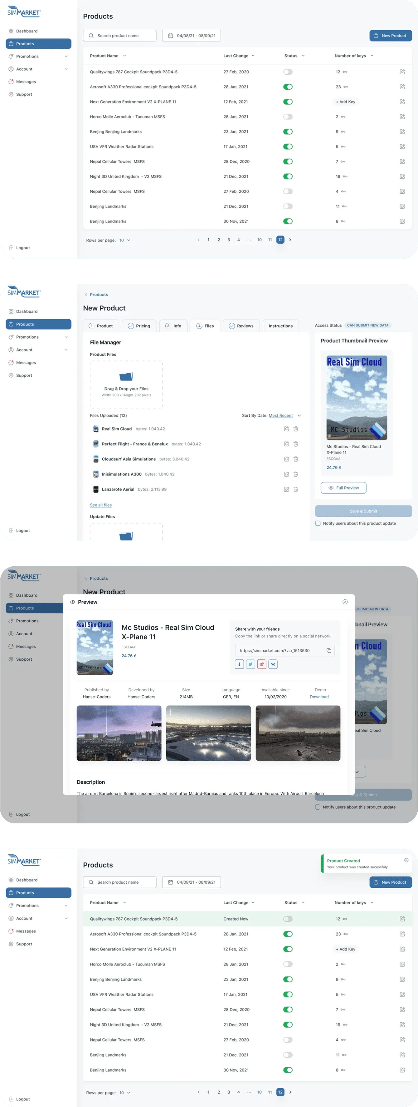simMarket vendor product pages arranged for a narrower screen