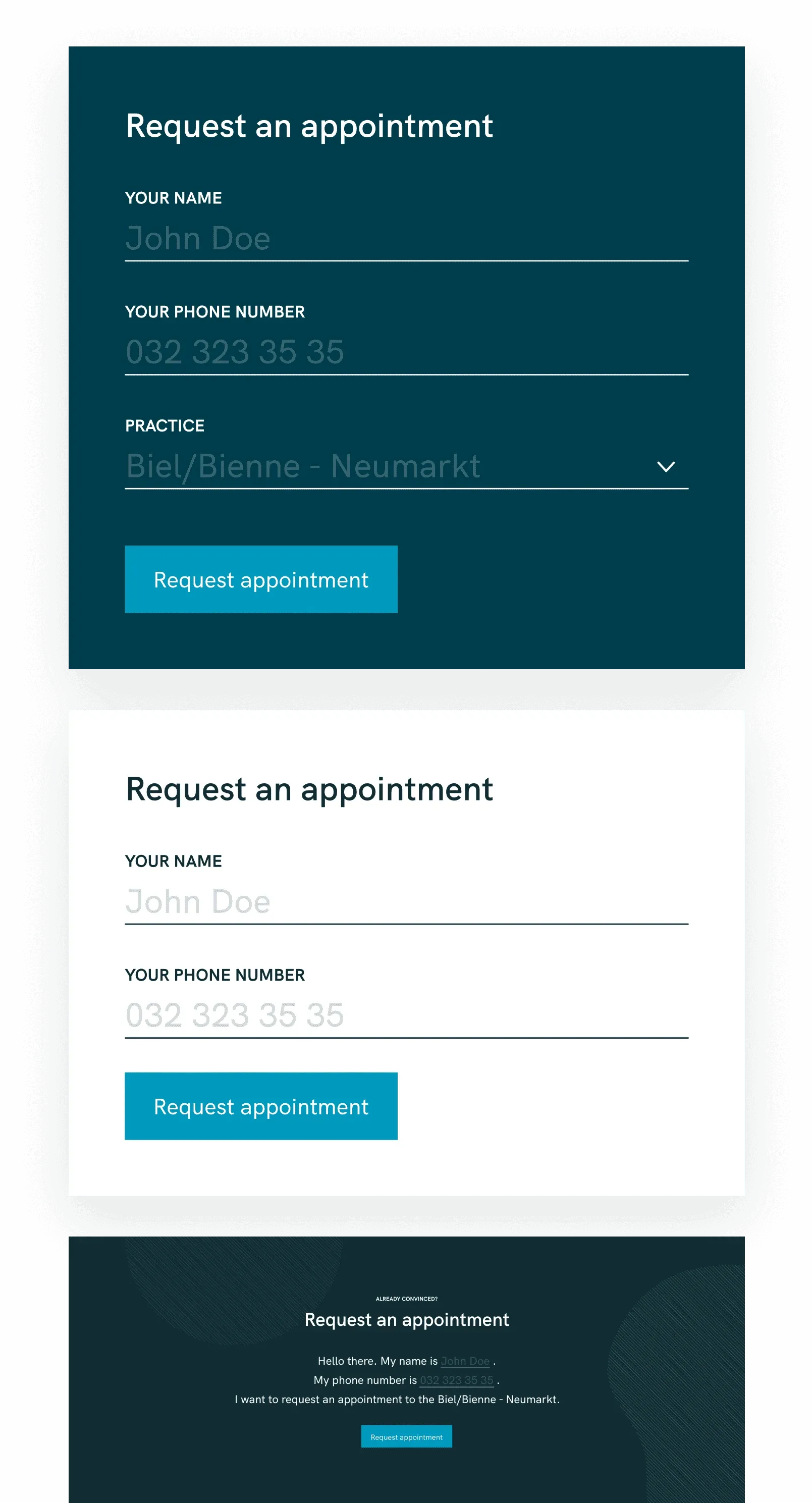 start.physio appointment request forms on mobile