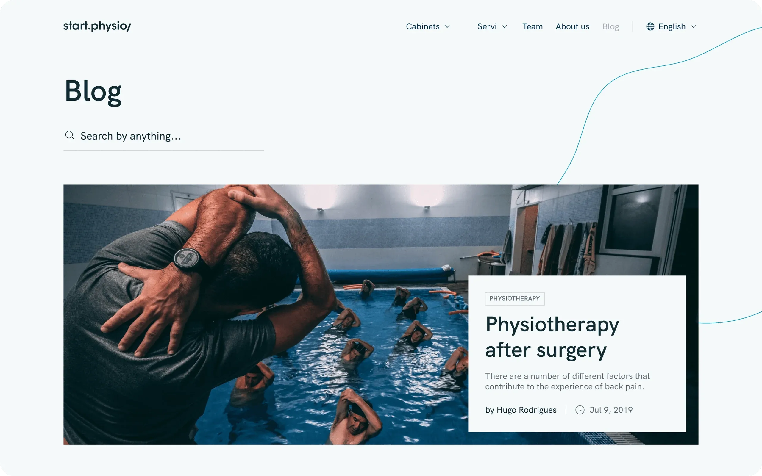 start.physio blog with the article "Physiotherapy after surgery"