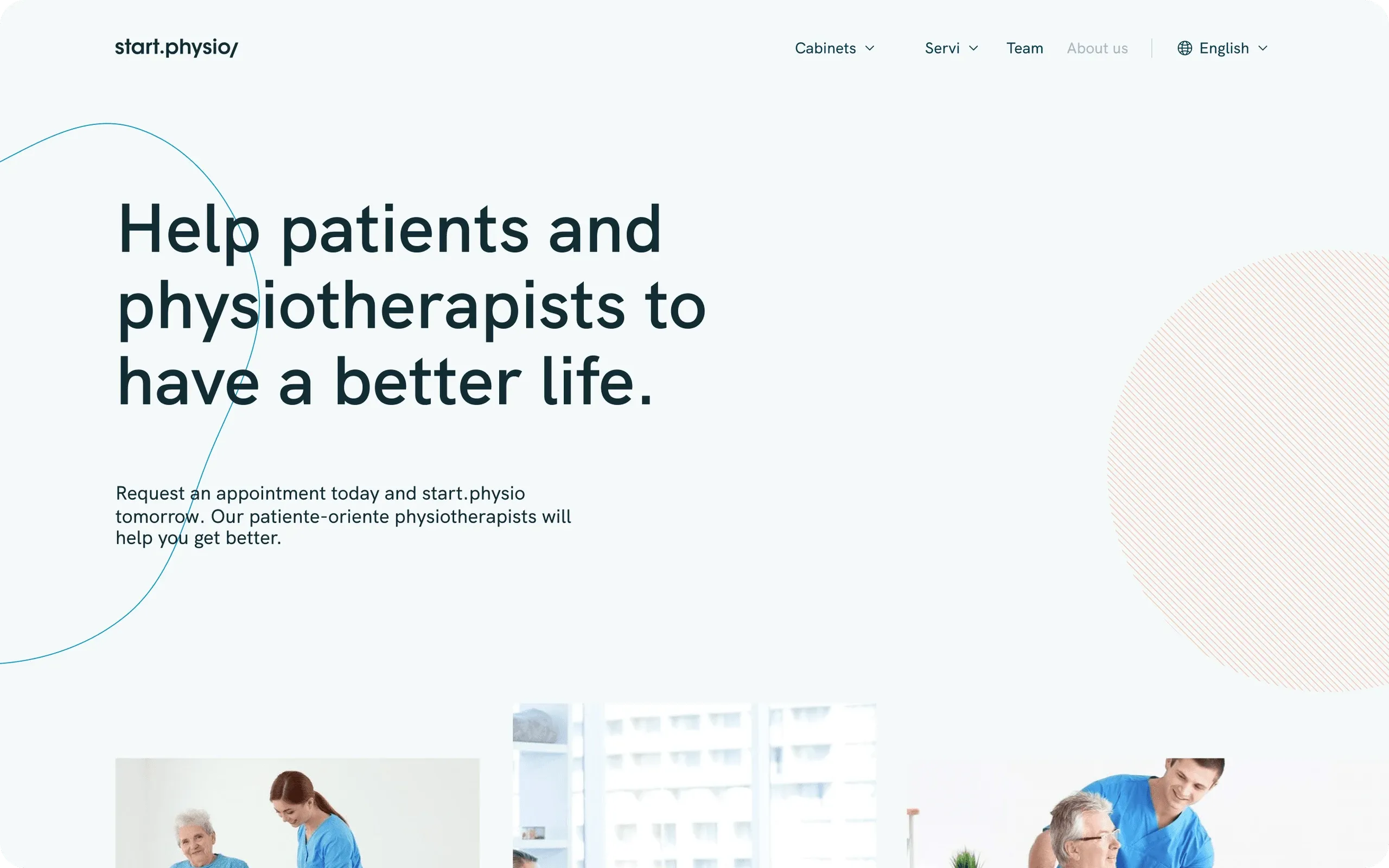 start.physio page "Help patients and physiotherapists to have a better life."