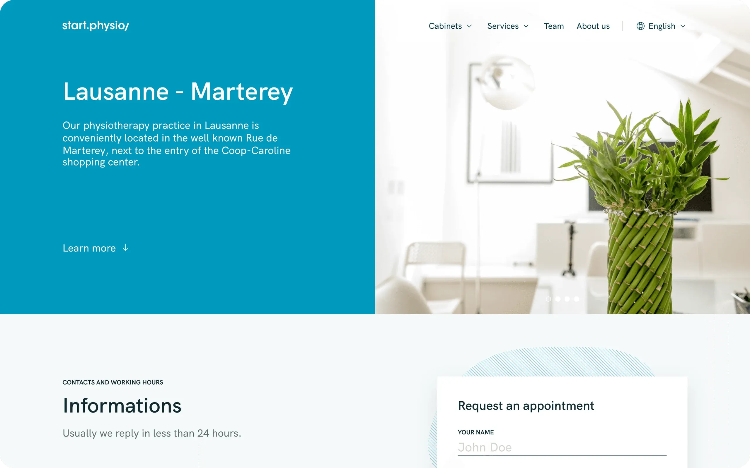 start.physio practice page for Lausanne - Marterey
