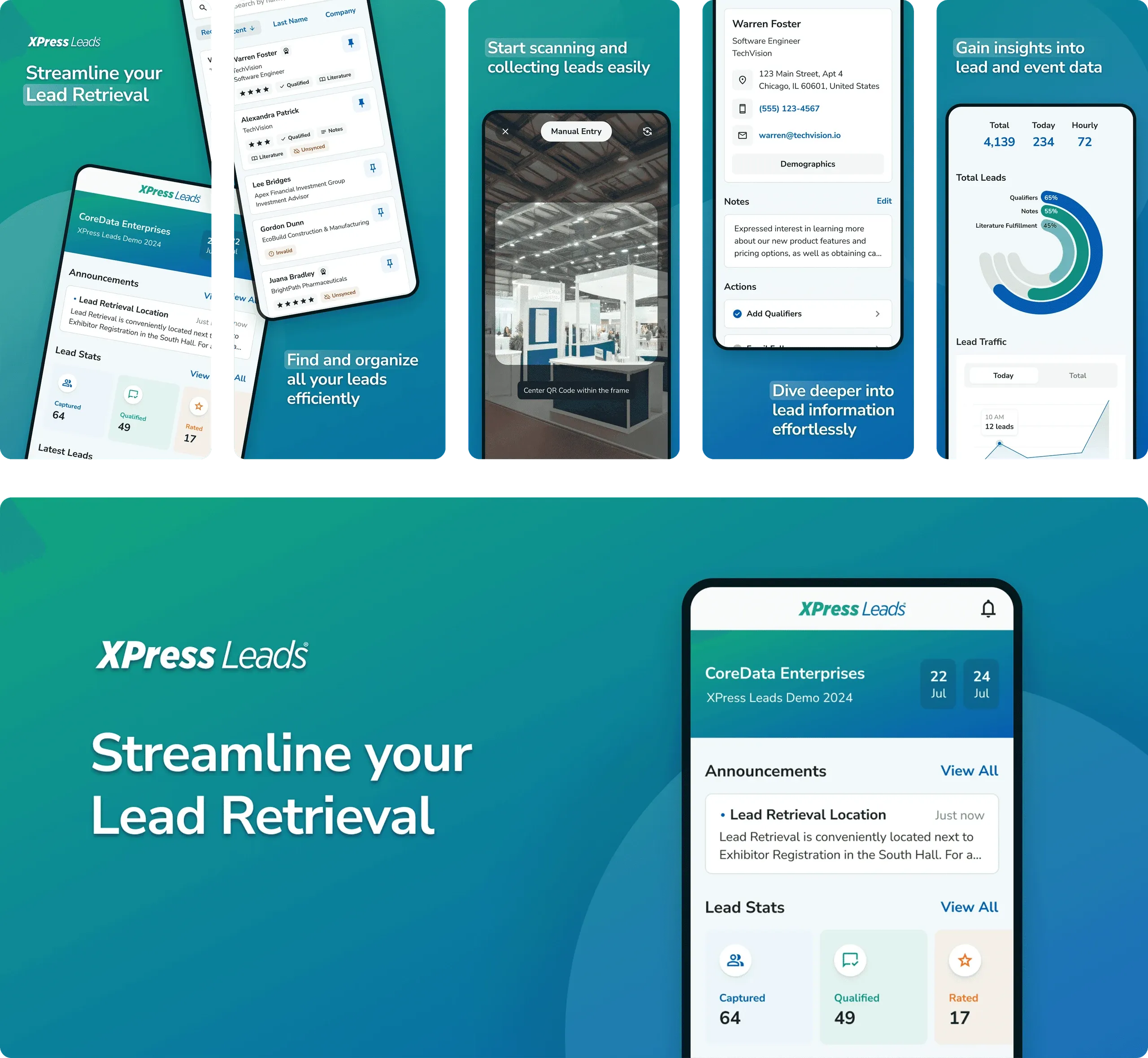 XPress Leads app store screenshots, "Streamline your Lead Retrieval"